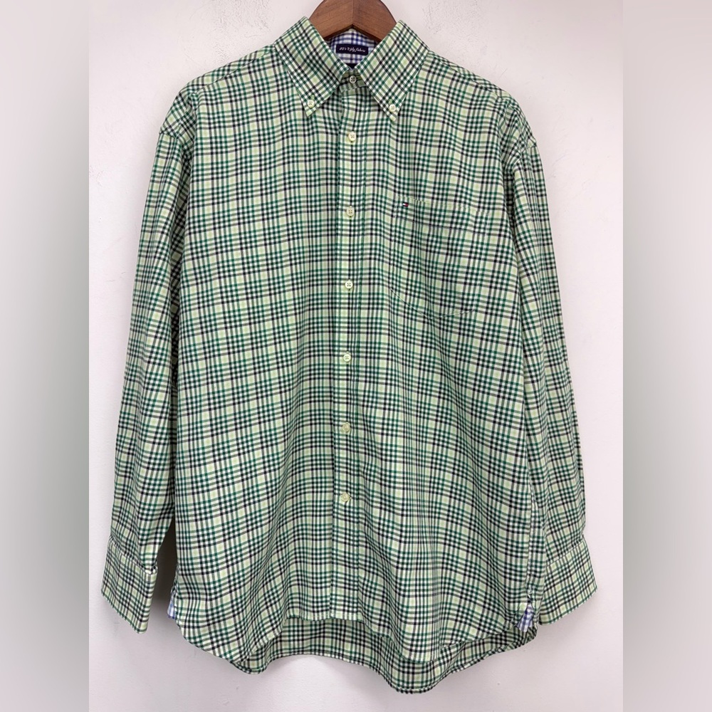 Vintage Tommy Hilfiger Sz Large Men’s Green Plaid Long Sleeve Button Down Shirt